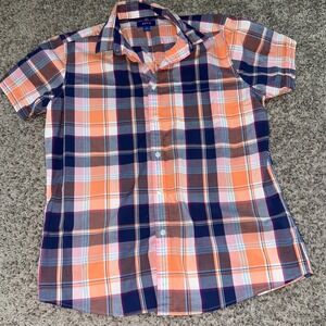 Apt. 9 Men's Medium Plaid Short Sleeve Button-Up Shirt, Orange Blue Brown